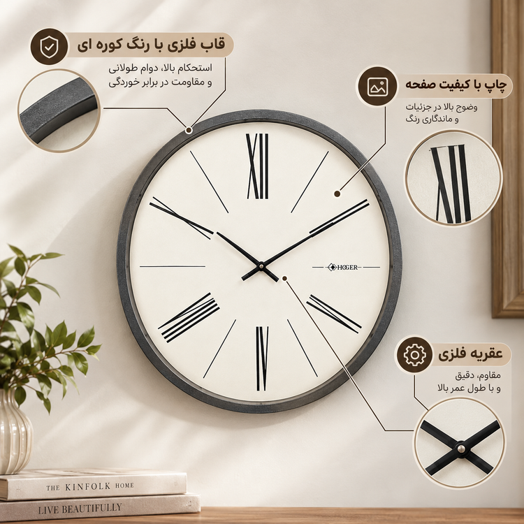 ساعت دیواری HOGER کد 140 طوسی