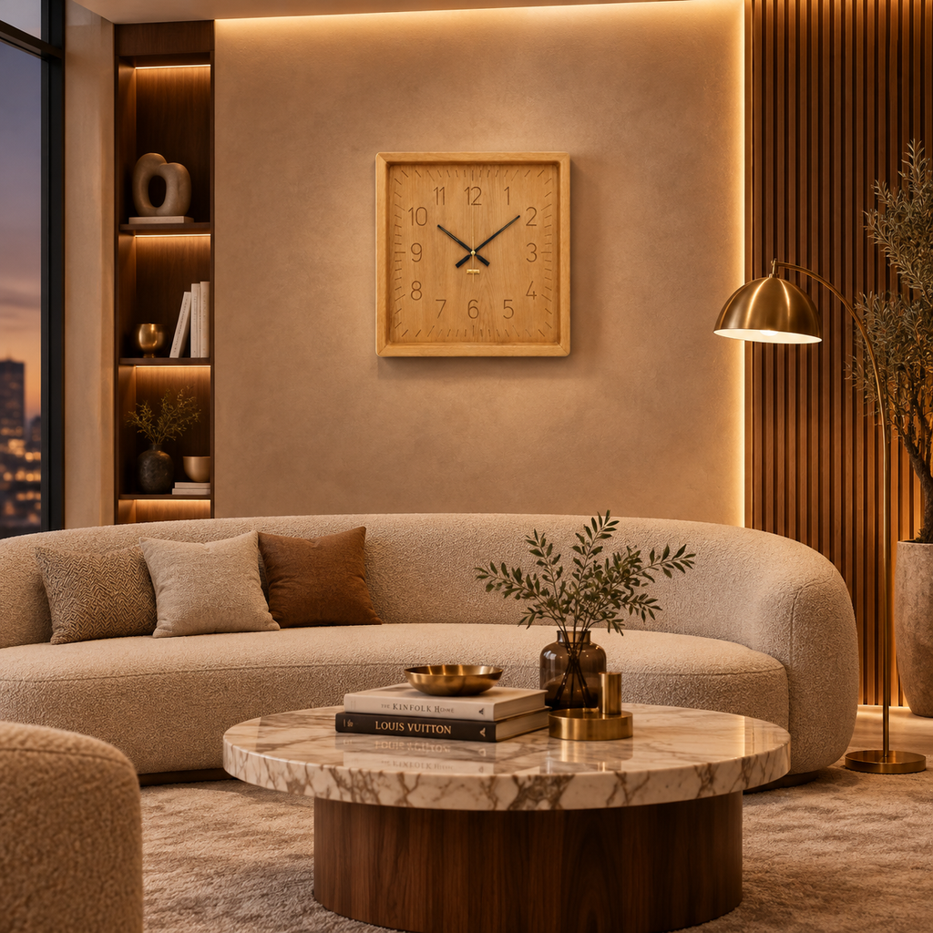 ساعت دیواری HOGER چوب راش S 12 مربع