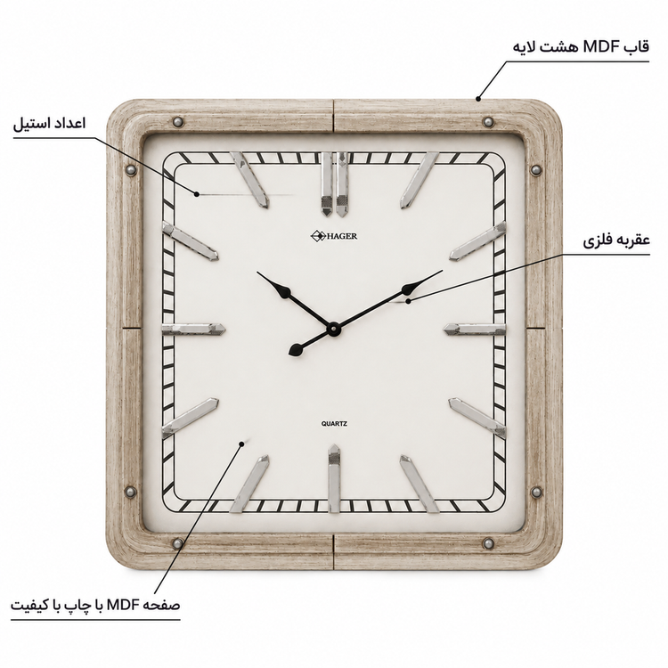 ساعت دیواری HOGER کد 1435 نقره ای
