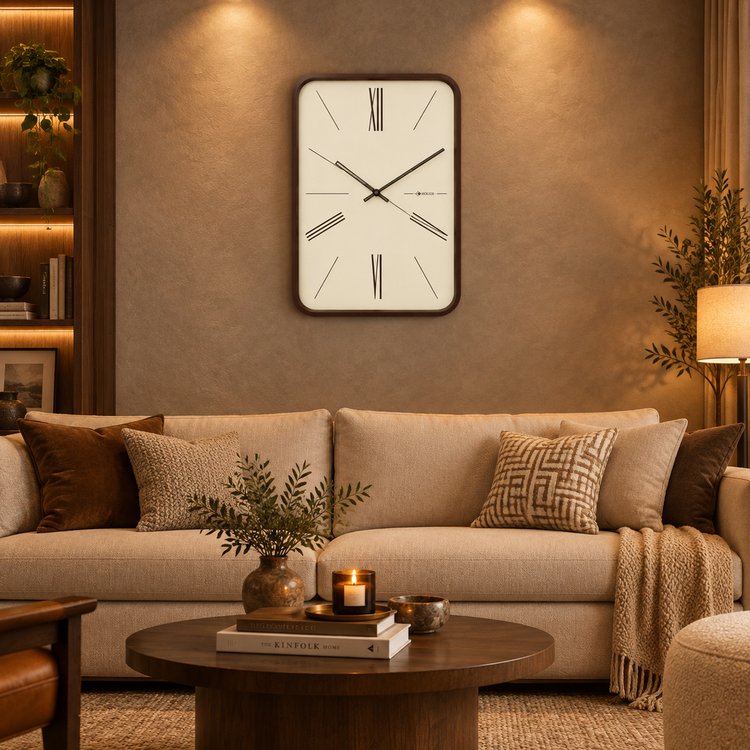ساعت دیواری HOGER کد 140/75 قهوه ای مستطیل