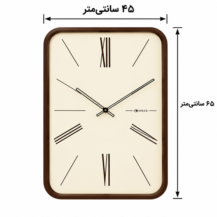 ساعت دیواری HOGER کد 140/75 قهوه ای مستطیل