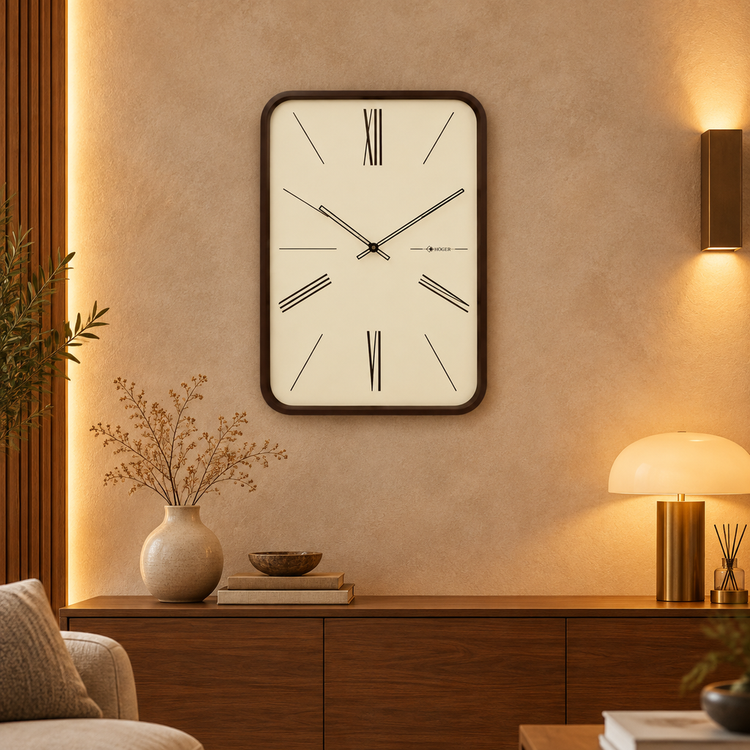 ساعت دیواری HOGER کد 140/75 قهوه ای مستطیل