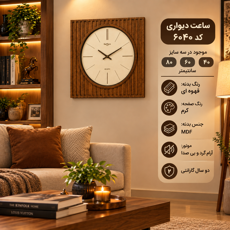 ساعت دیواری HOGER کد6040 قهوه ای