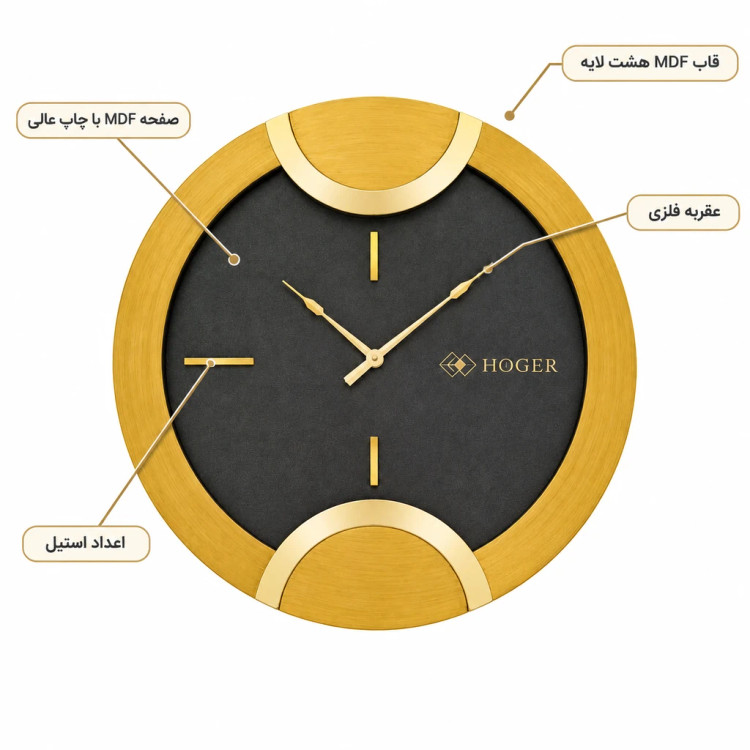ساعت دیواری HOGER کد 1419 پتینه طلایی
